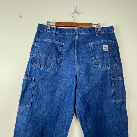 Carhartt Blue Flame-Resistant Signature Denim Dungaree Jeans Size 38x30 - Picture 6 of 8